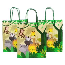 Sacola Kraft para Presente Safari Tamanho 21,5x17,5x8,5cm Pacote com 10 unidades
