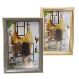 Porta Retrato Moldura De Mesa Vertical Ou Horizontal 10x15Cm Dois Fios Dourados