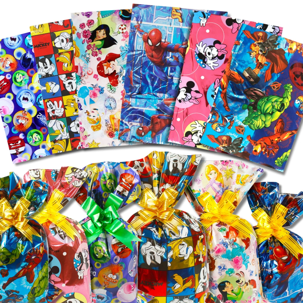 Encontraproduto.com.br - 25 Sacos de Presente Personagens Diversas Estampas 50x70 cm