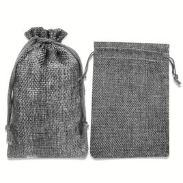 Kit com 10 Saquinhos de Juta 12x17 cm Cor Cinza com Cordão para Fechamento
