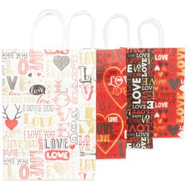 Kit com 12 Sacolas de Papel Modelo Love Sortidas Para Presentes Loja Lembrancinhas 21x15 cm
