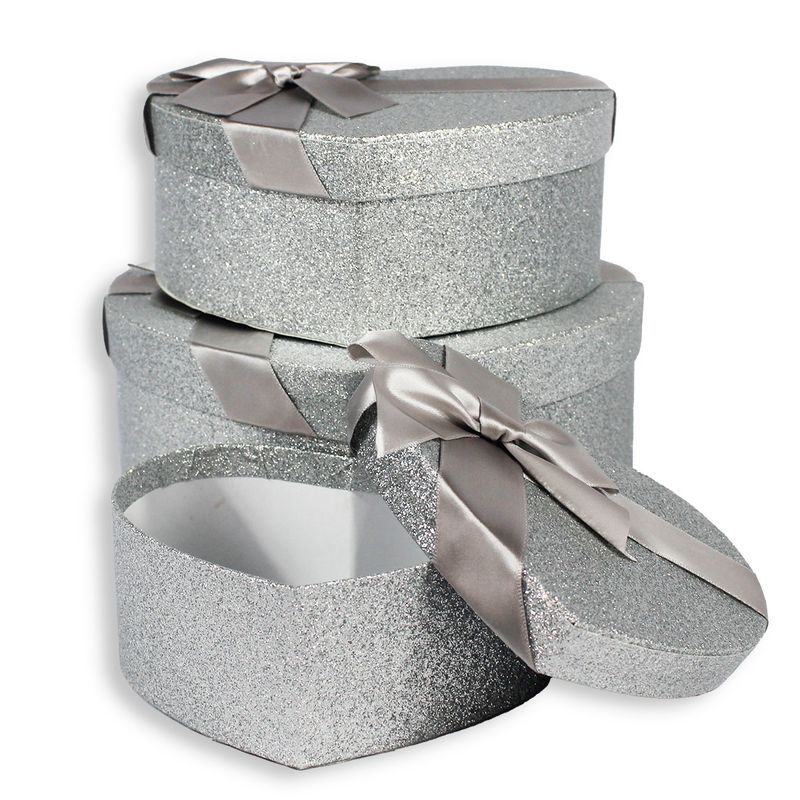 Kit-3-Caixas-De-Presente-Modelo-Coracao-Prateado-com-Gliter-Material-Resistente--3-