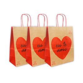Sacola Kraft Nat eu te amo tamanho 31,5x23,5x10 com 10 unidades