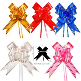 Kit 100 Laços Fácil com Fio Dourado 50mm x 78cm Sortido
