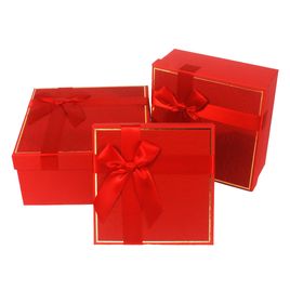 Kit 3 Peças Caixa Para Presente Vermelho Com Fio Dourado