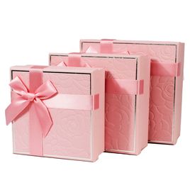 Caixa Para Presente Rosa com Laço decorativo Kit 3 Peças