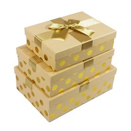 Kit com 3 Caixas Retangulares Poás Dourados Laço de Cetim