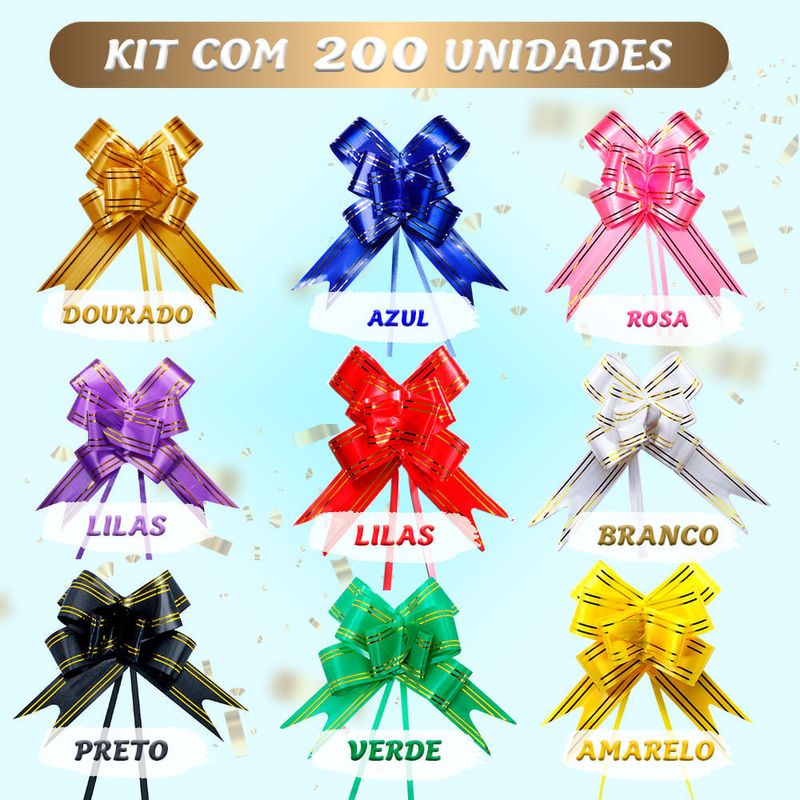 Laço Fácil com Fio Dourado 30mm x 48cm Pct 200 unidades