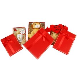 Kit 3 Caixa Para Presente Retangular Vermelha Com Fio Dourado
