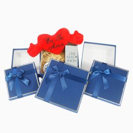 Kit 3 Caixa Para Presente Azul com Laço decorativo