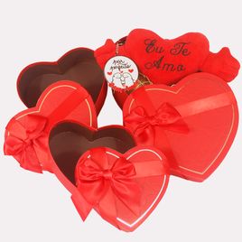 Kit 3 Caixas Para Presente  Coração Vermelho com fundo Preto