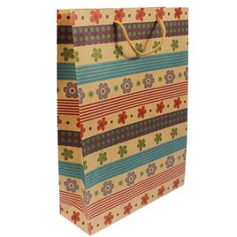 Kit 12 Unidade Sacolas Kraft 24x19x8 cm  Flores Coloridas