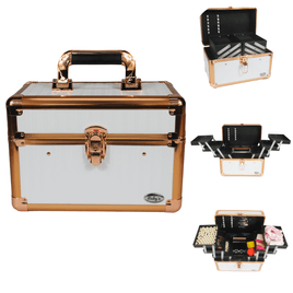 Maleta De Maquiagem Profissional Rubys Branco e Dourado rose