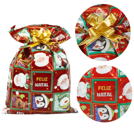 Kit 50 Sacos de presentes Laminado Natal 25x37 cm Pacote