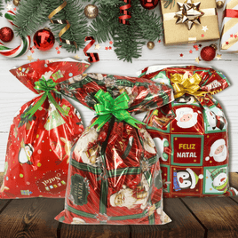 Kit 50 Sacos de presentes Laminado Natal 25x37 cm