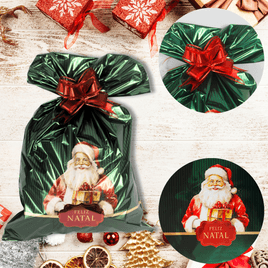 Kit 50 Sacos de presentes Laminado Natal 30x44 Listrado