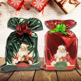 Kit 50 Sacos de presentes Laminado Natal 30x44 Listrado
