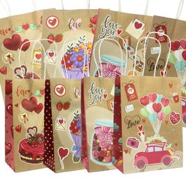 Kit 12 Sacolas de Presente Kraft Love Story 21x15x8cm