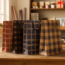 Kit 12 Sacolas Kraft Para Presente Tema Casual 33x24x8cm