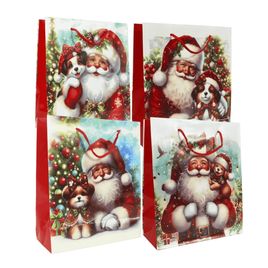 Kit 12 Sacolas de Presente Natalinas Papai Noel 26x32x10cm