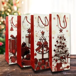 Kit 12 sacolas de papel para vinho 11x9x36cm Natalino