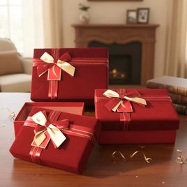 Kit 3 Caixas de Presente de Luxo com Tampa Aveludada e Laço