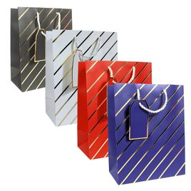 Kit 12 Sacolas de papel Listras Dourada  23x18x10cm