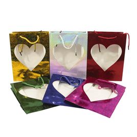 12 Sacola de Presente com Visor Coração 24x18x8cm sortido