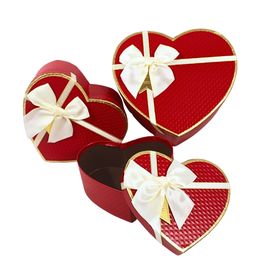 3 Caixas Coração para Presente Vermelha com Laço Decorado