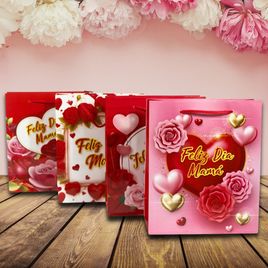 Kit 12 Sacolas para presente DIa das Mães 18x21x8cm sortido